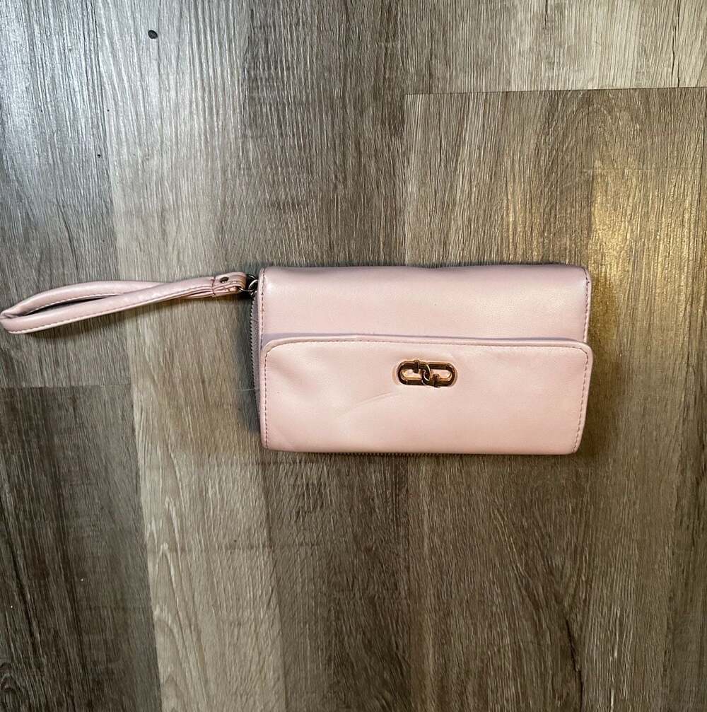 Time and Tru Pink Faux Leather Clutch Wallet with Wristlet